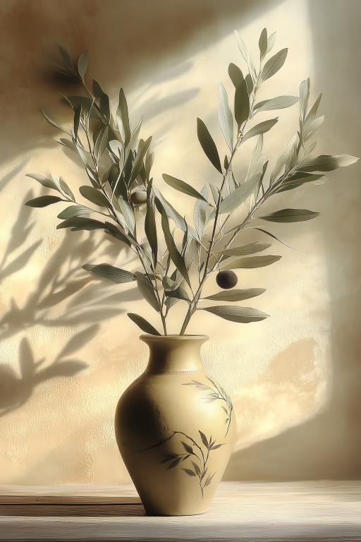 Minimalist Ceramic Vase with Olive Branch Decoration