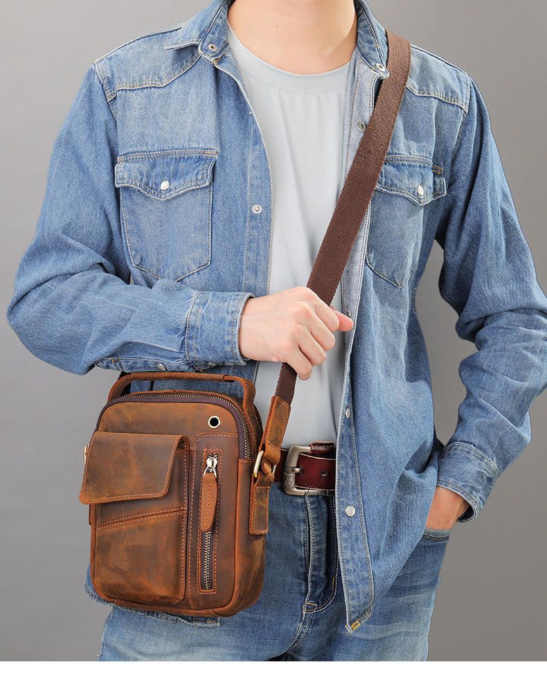 Vintage Leather Men's Small Crossbody Bag