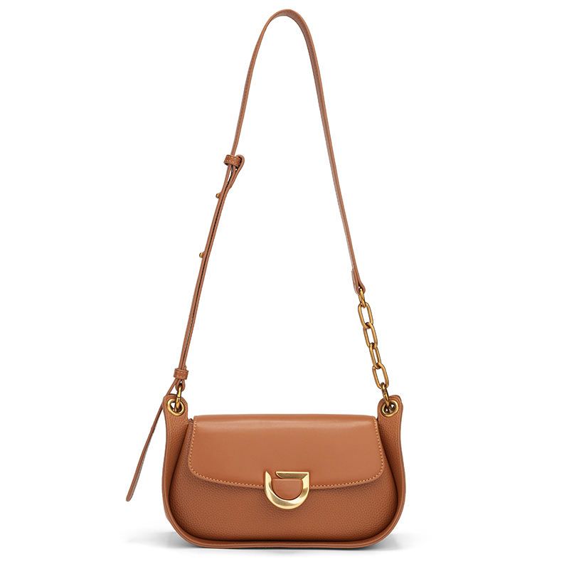Classic Brown Metal Buckle Women's Shoulder Bag