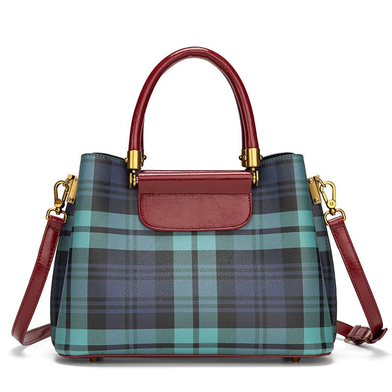 Fashion Plaid Splicing Tote Bag