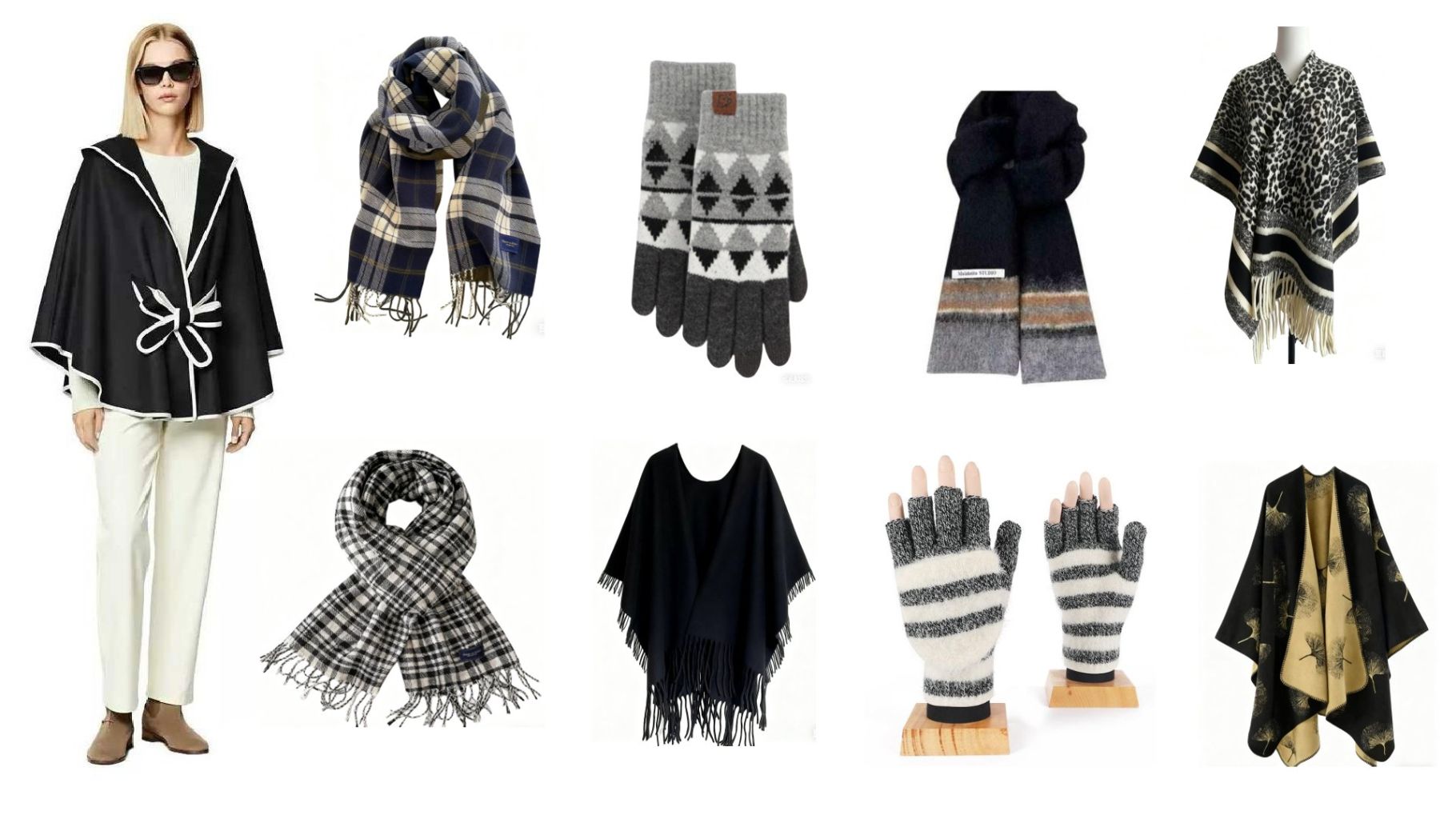 Fashionable Gray Shawl and Gloves Set
