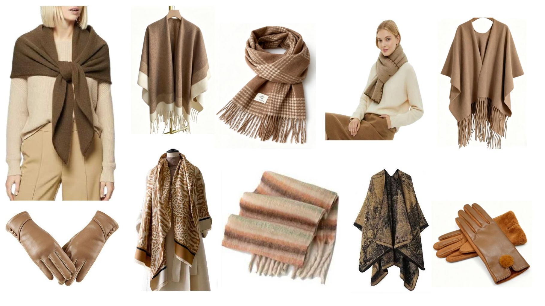 Fashionable Gray Shawl and Gloves Set