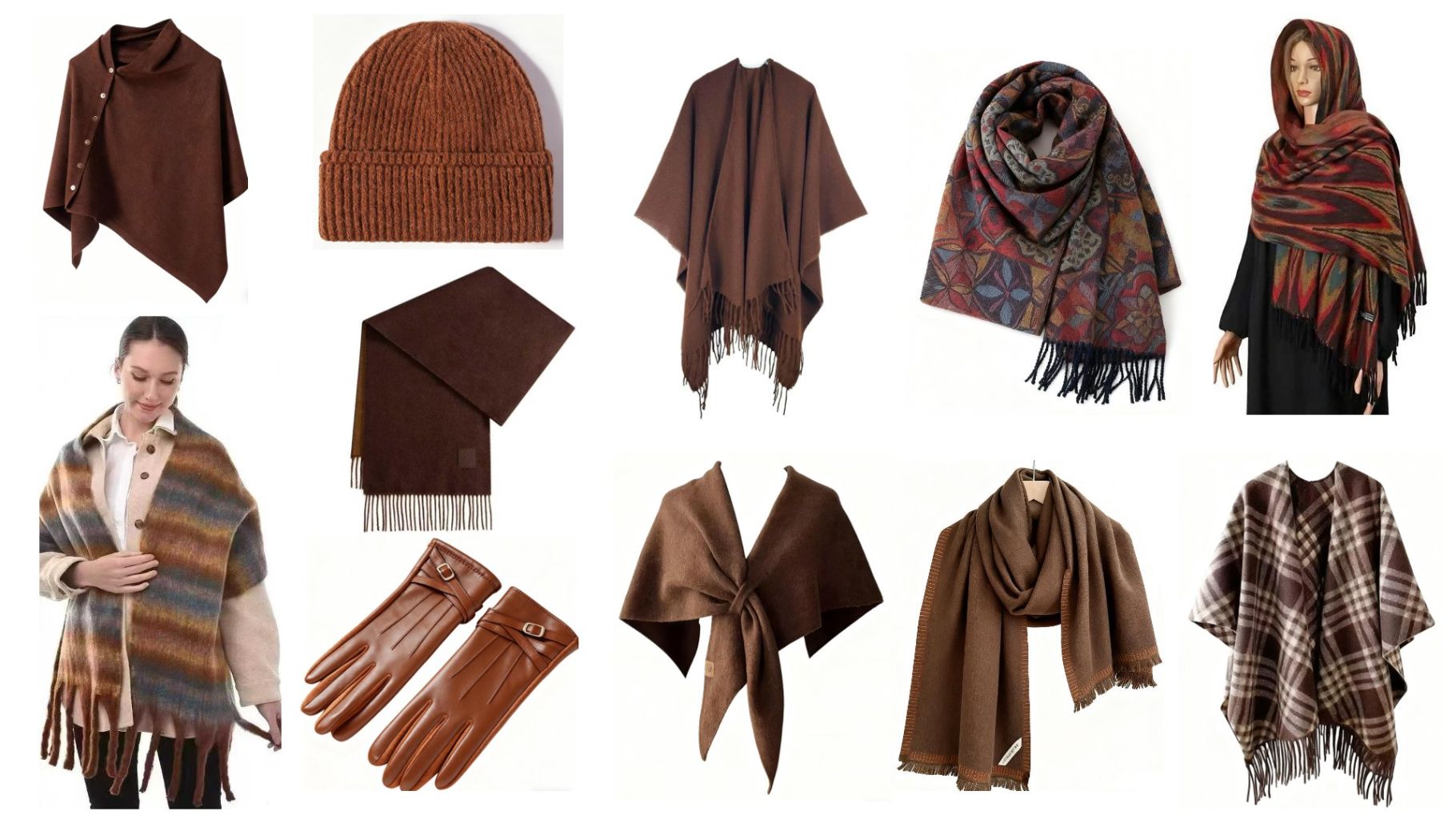 Fashionable Gray Shawl and Gloves Set