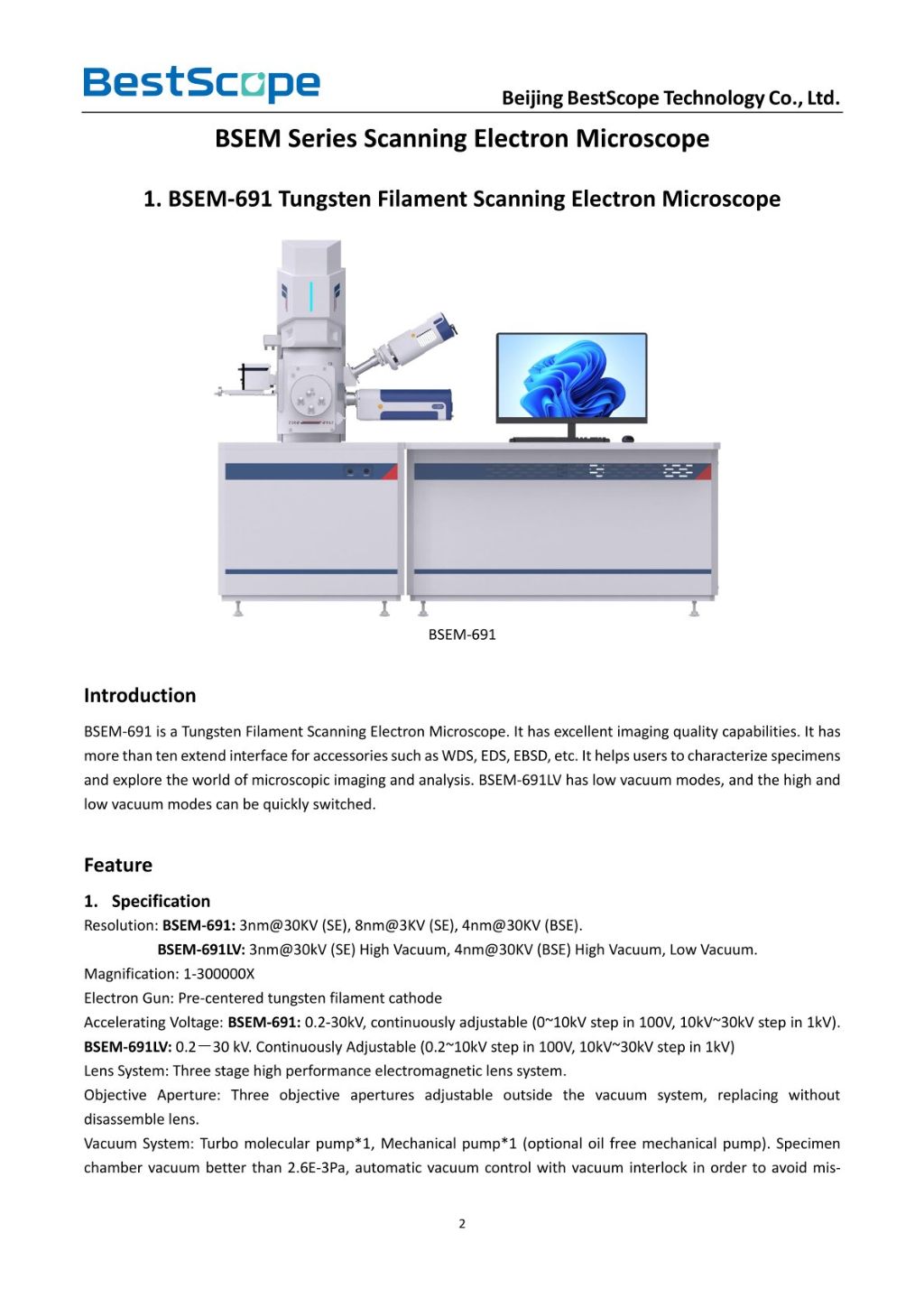 BSEM-691 Tungsten Filament Scanning Electron Microscope