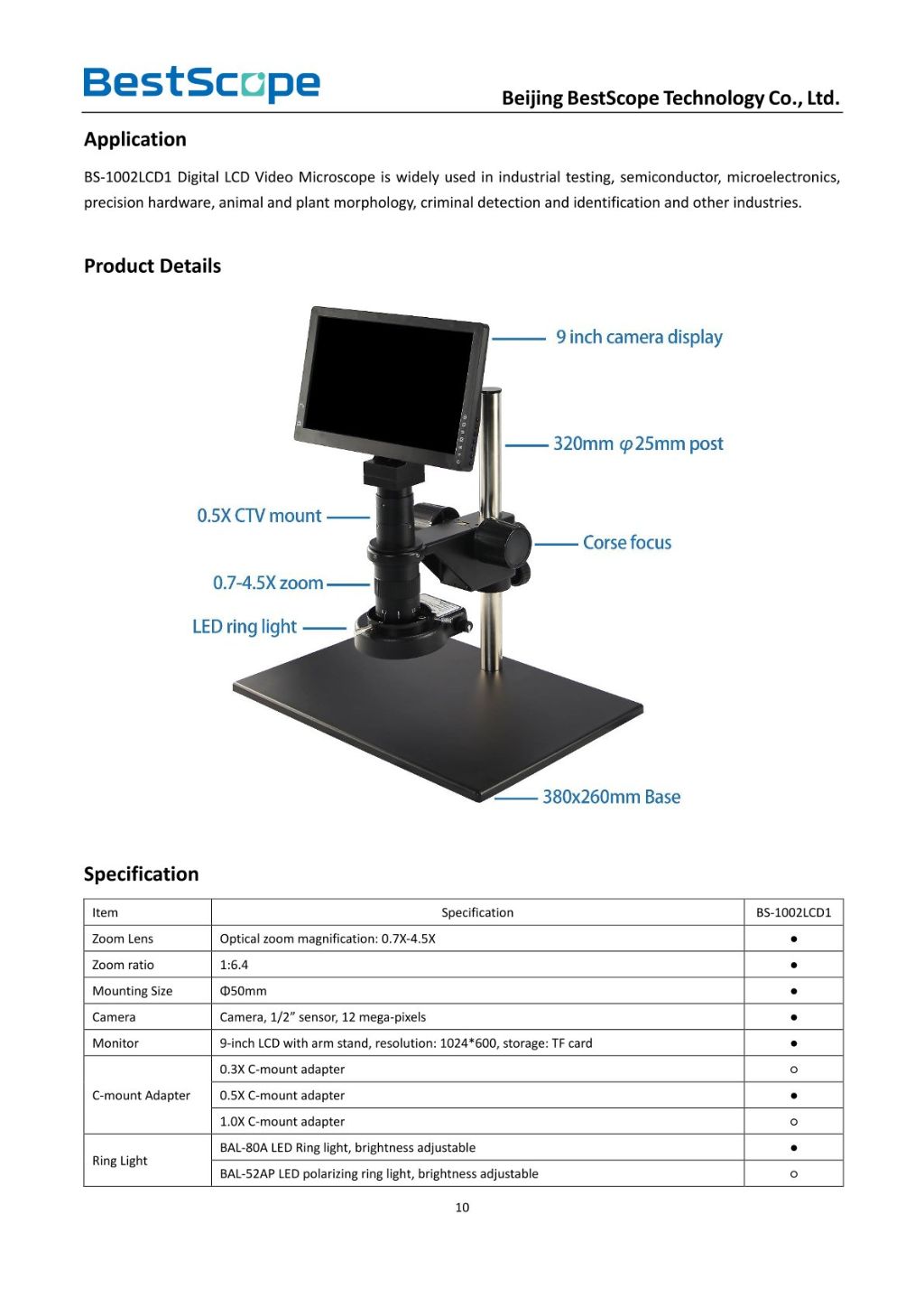 BS-1002LCD1 Digital LCD Video Microscope