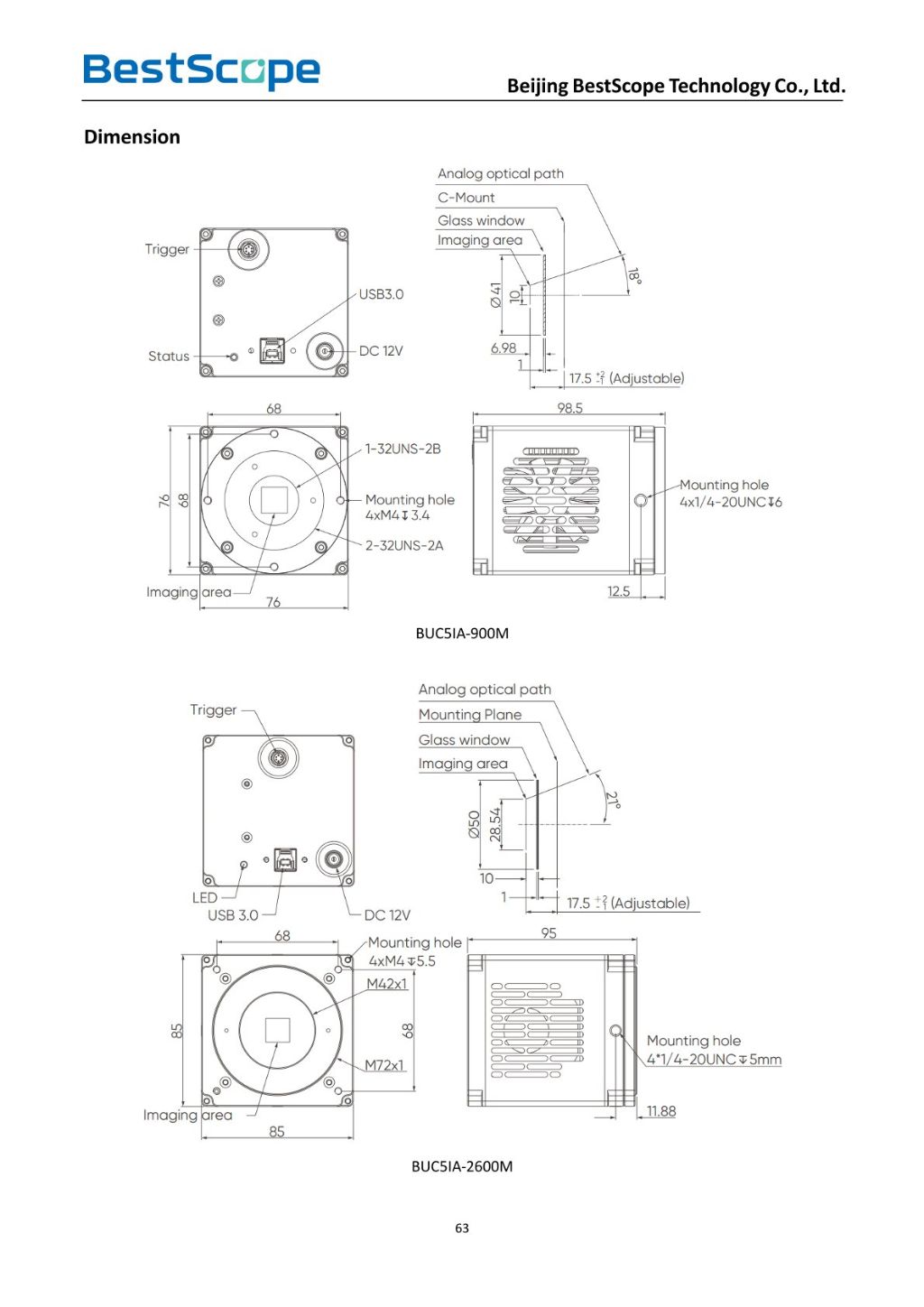 BUCSIA-900M/2600M Cooling CMOS Camera