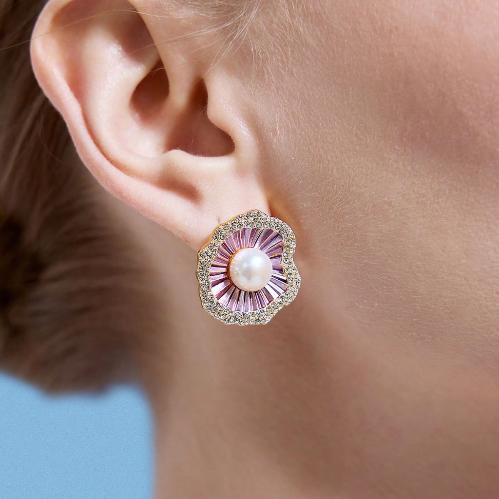 Purple Pearl Flower-Shaped Earrings