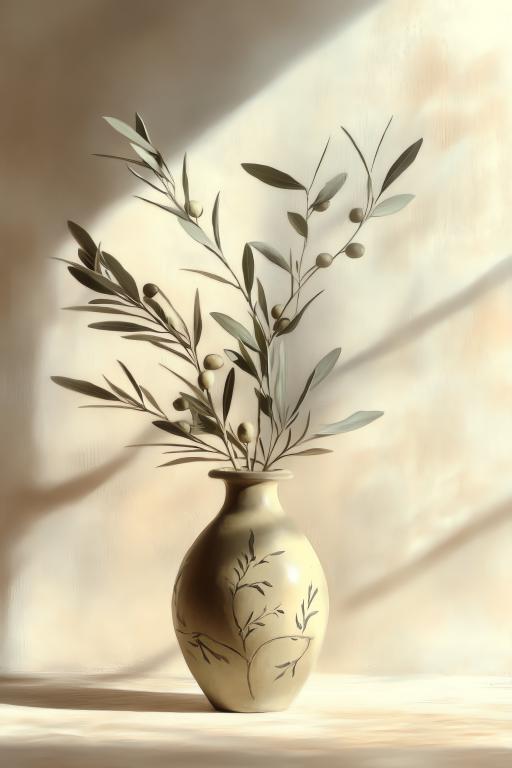 Minimalist Ceramic Vase with Olive Branch Decoration