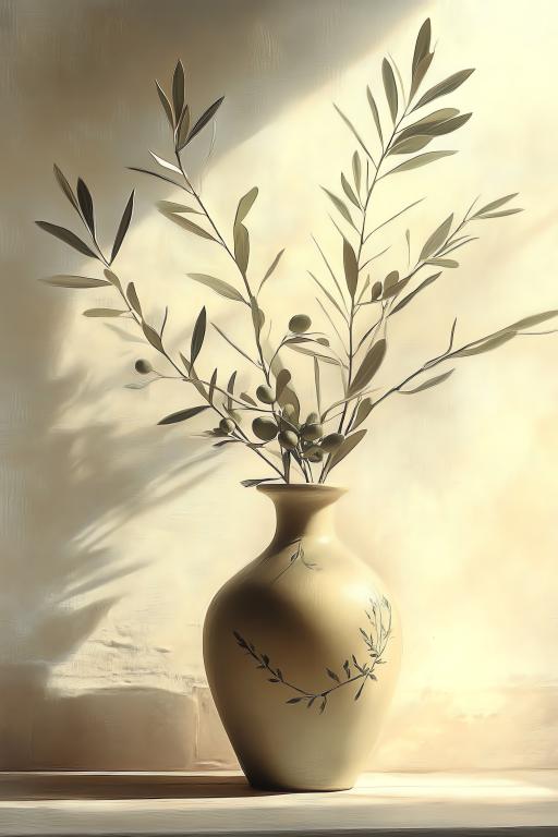 Minimalist Ceramic Vase with Olive Branch Decoration